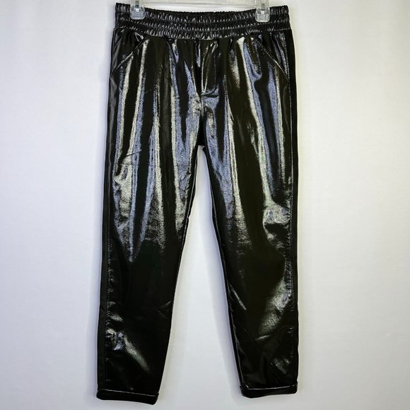 David Lerner Solid Grey Patent Vegan Faux Leather Jogger Pants Size Medium Women - Picture 1 of 10